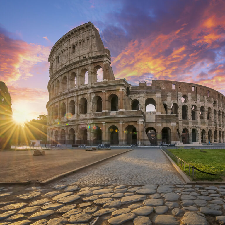 Colosseum in Rome with morning sun, Italy, Europe.